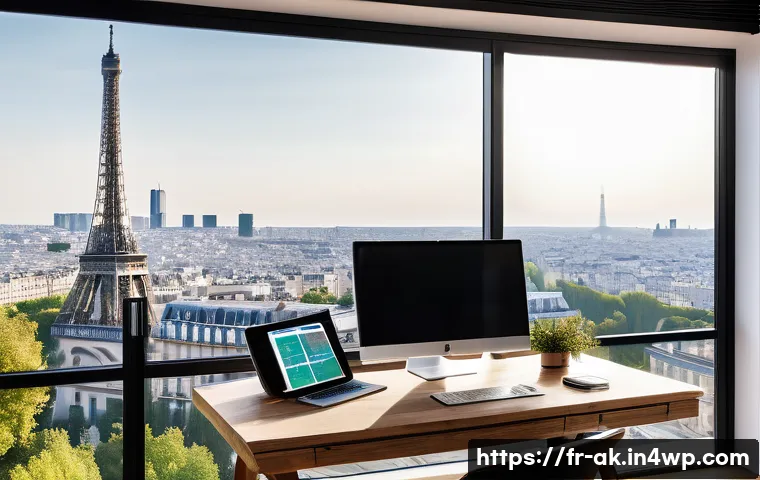 자산 가치 상승을 위한 투자 전략 - A sophisticated French investor’s modern home office overlooking Paris skyline, featuring multiple h...