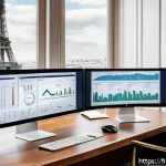 Home 23 투자에 대한 오해와 진실 - A sophisticated French investor’s home office setting showing a mid-30s professional thoughtfully an...